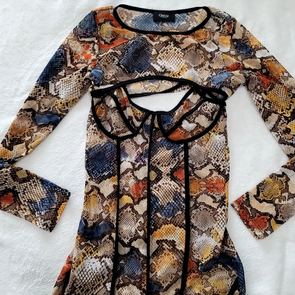 CHERIE Snake Print sheer jumpsuit with cropped top size Small